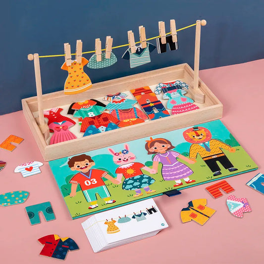Drying Rack Clothes Dress-Up Jigsaw Puzzle Montessori Wooden Toy