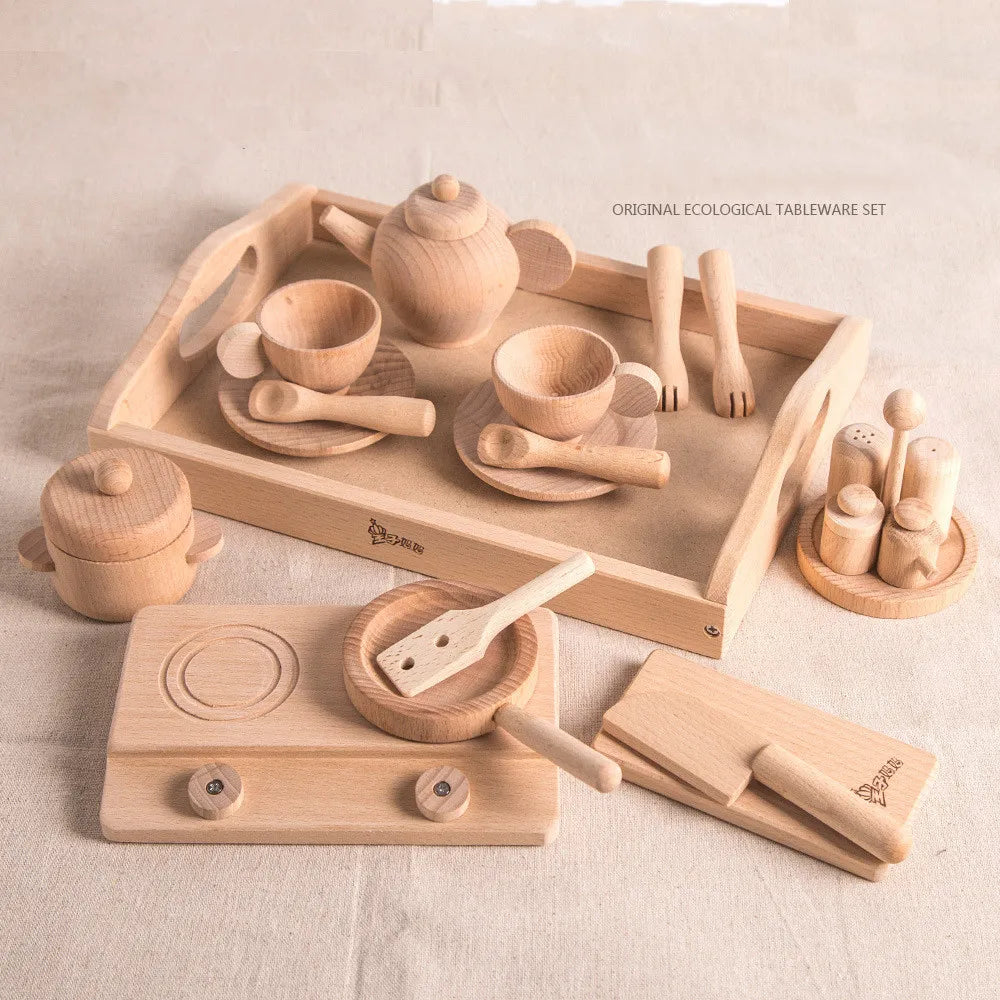 Natural Wooden Simulation Play House Kitchenware