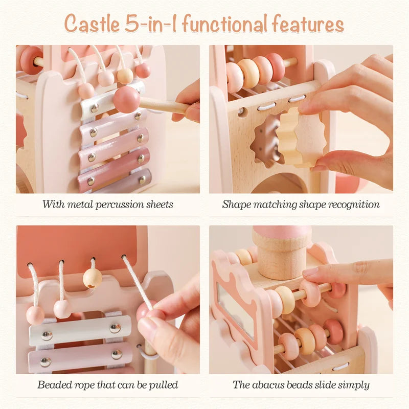 Montessori Woodenk Pink Castle Coordination and Fine Motor Skills