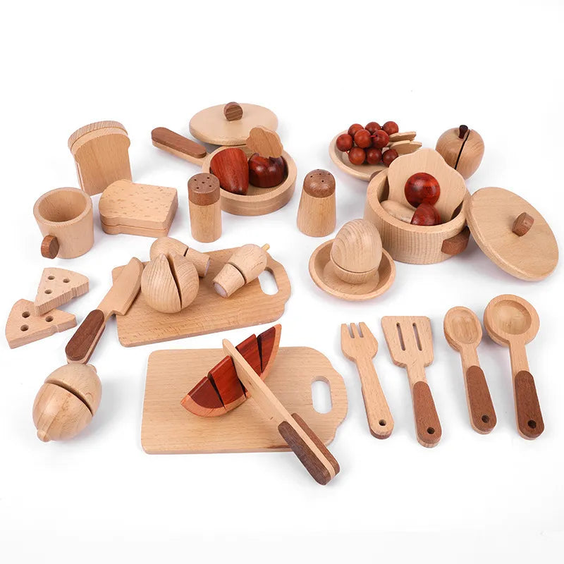 Natural Wooden Simulation Play House Kitchenware