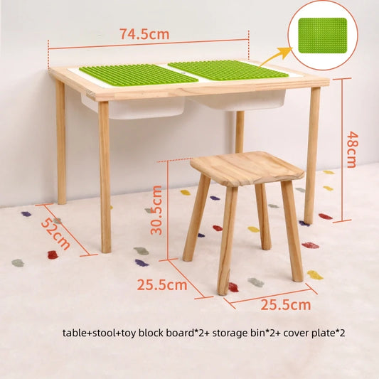 Solid Wood Children's Building Block Table