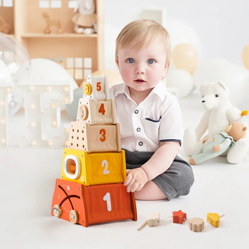 Wooden Montessori  Shape Matching Toy, Stacking Blocks Puzzle