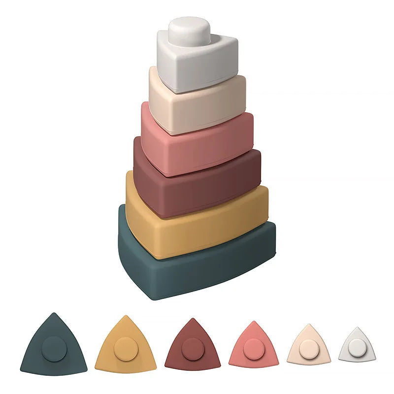 1Set Soft  Silicone Stacking Blocks Baby