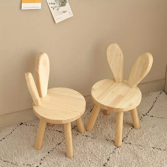 Cute Rabbit Ears Solid Wood Small Stool,