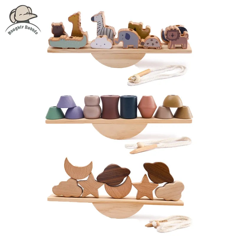 Wooden  Baby Animal Threading and Stacking, Stringing, Threading Beads