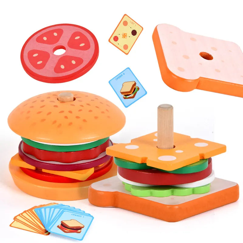 Montessori Wooden Burger Stacking Toys