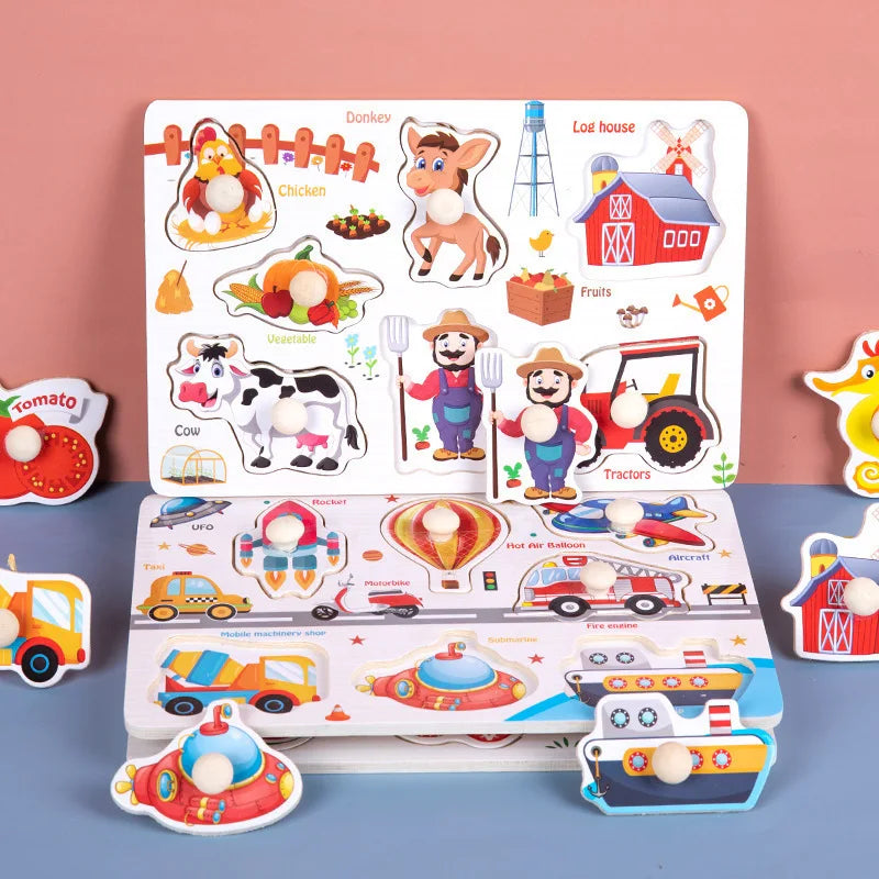 Montessori Baby Wooden Toys Kids Hand Grab Board Puzzle Games Toddler Fine Motor Skills Toys Educational Toys for Children 1 2 3