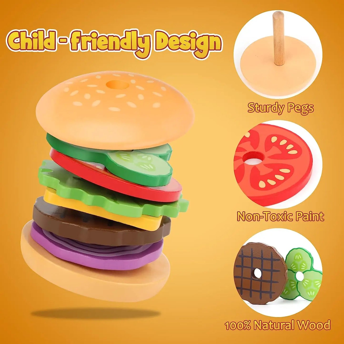 Montessori Wooden Burger Stacking Toys