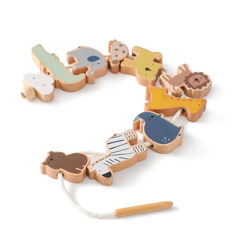 Wooden  Baby Animal Threading and Stacking, Stringing, Threading Beads