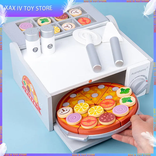 New Pretend Play House Oven Pizza, Wooden Simulation Kitchen