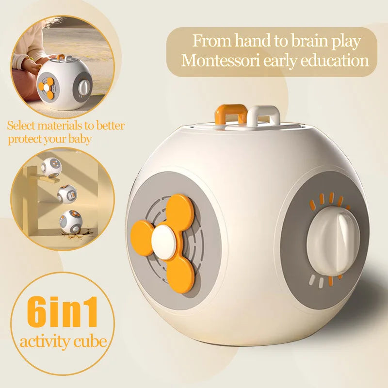 Montessori Activity Cube Baby Toys 6 in 1 Multipurpose Busy Cube Toddler Travel Toy Sensory Busy Board Educational Learning Toys