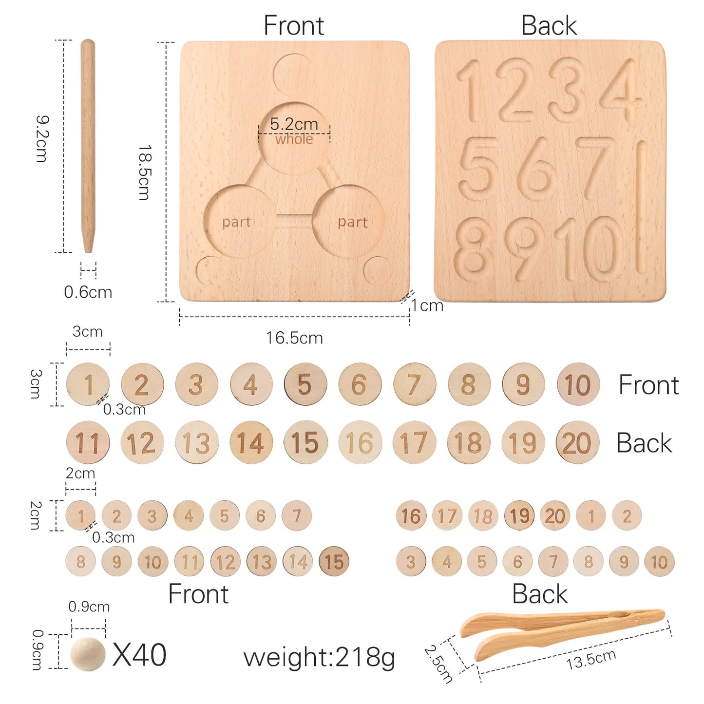 Montessori Wooden Tracing Board Double Sided Letters and Numbers