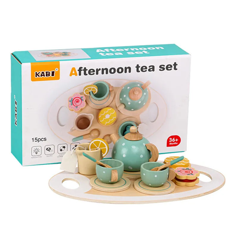 Wooden Kitchen - Pop-Up Toaster, 9Pcs Play Set, Pretend Play Food