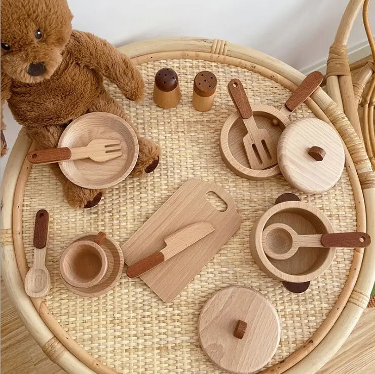 Natural Wooden Simulation Play House Kitchenware