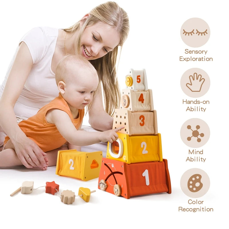 Wooden Montessori  Shape Matching Toy, Stacking Blocks Puzzle