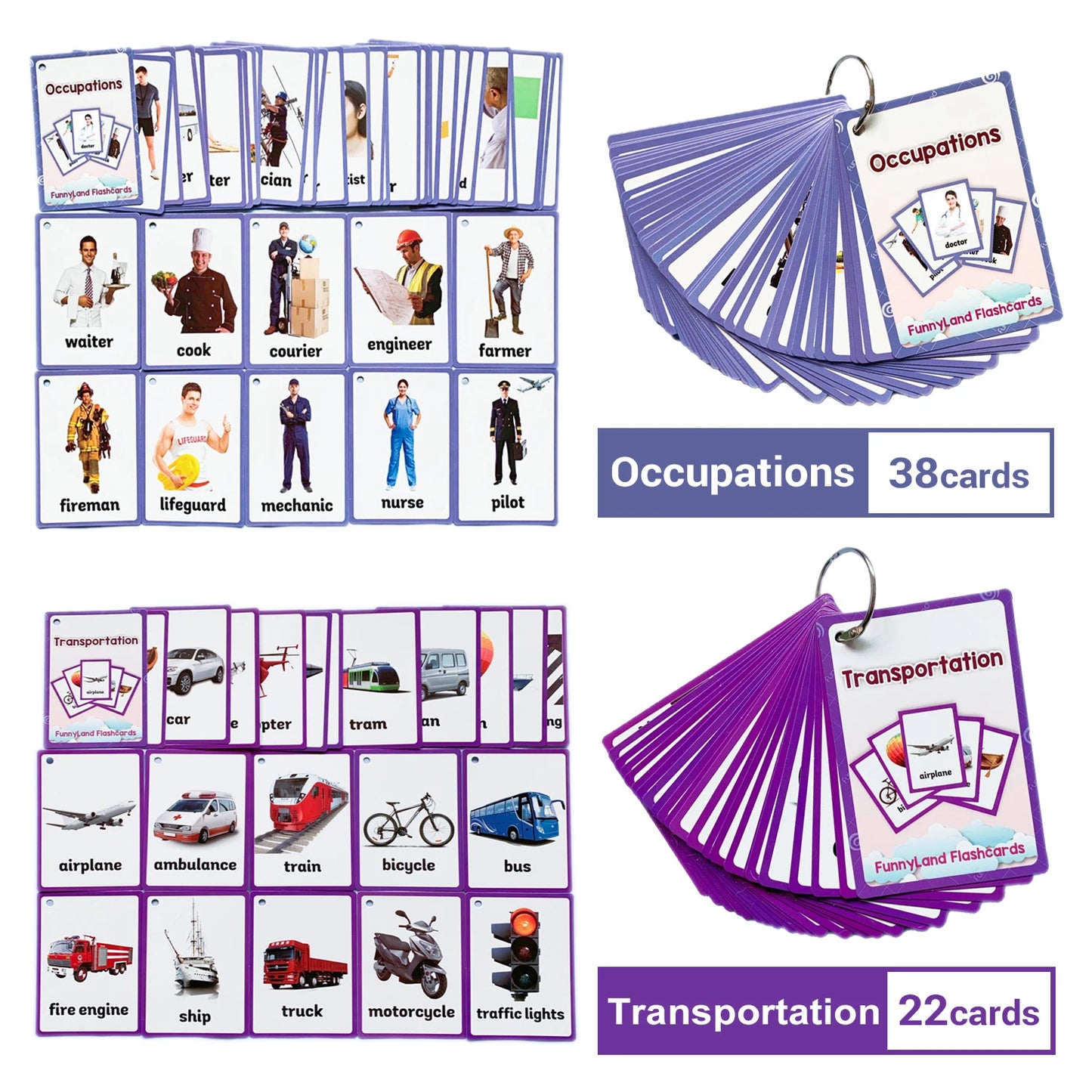 2 Sets of Montessori Baby Learning  Word Flash pocket Cards