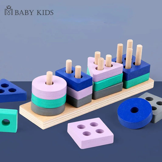 Montessori Toy Wooden Color Shape Match Building Blocks
