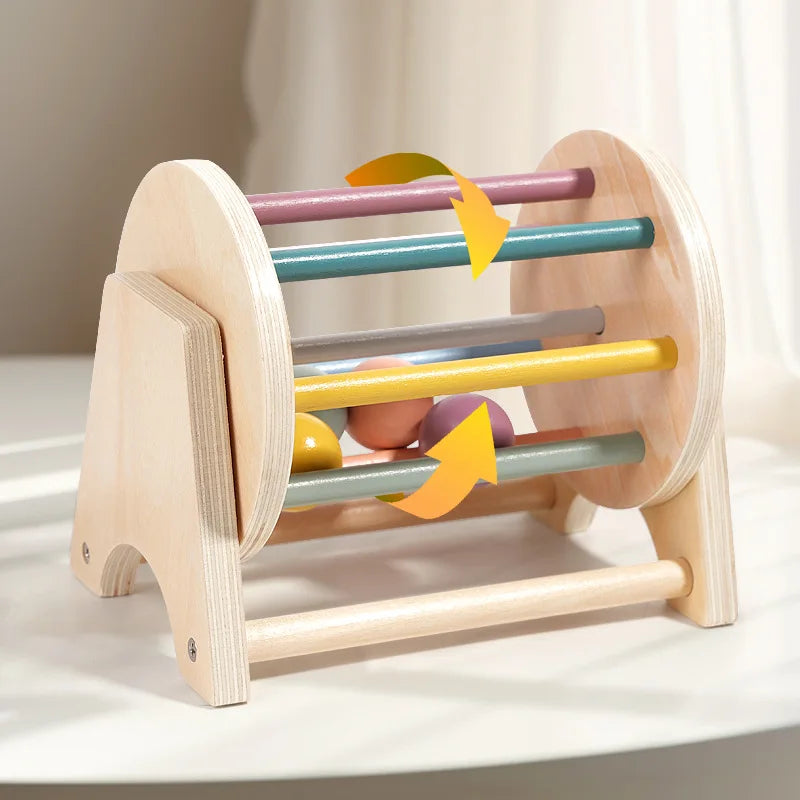 Montessori Baby  Wooden Rolling Ball Drum, Listening, Exercise, Colour Cognition, Hand-eye Coordination