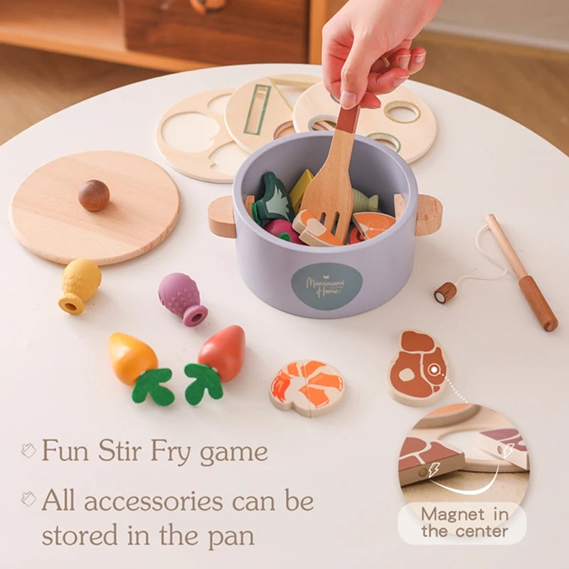 Wooden Montessori Toy Simulation Kitchen Cooking