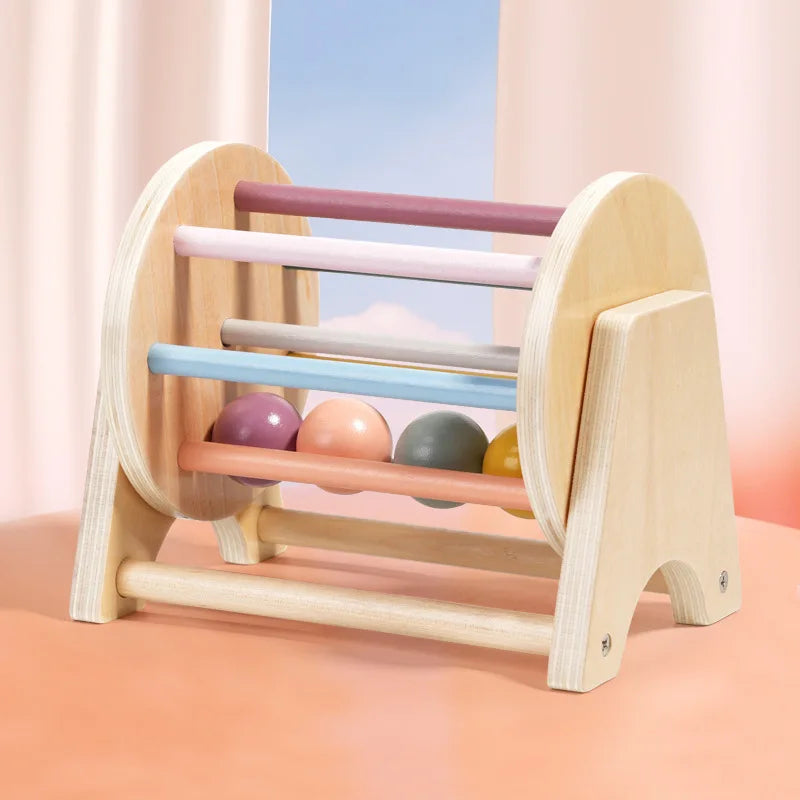 Montessori Baby  Wooden Rolling Ball Drum, Listening, Exercise, Colour Cognition, Hand-eye Coordination